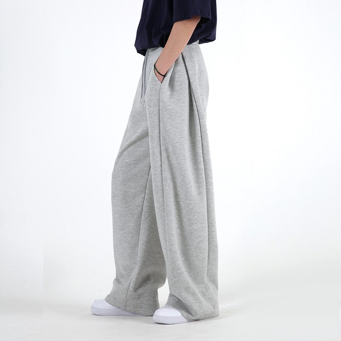 오버나인 남자 남성 옆트임 사이드 핀턱 와이드 트레이닝 팬츠