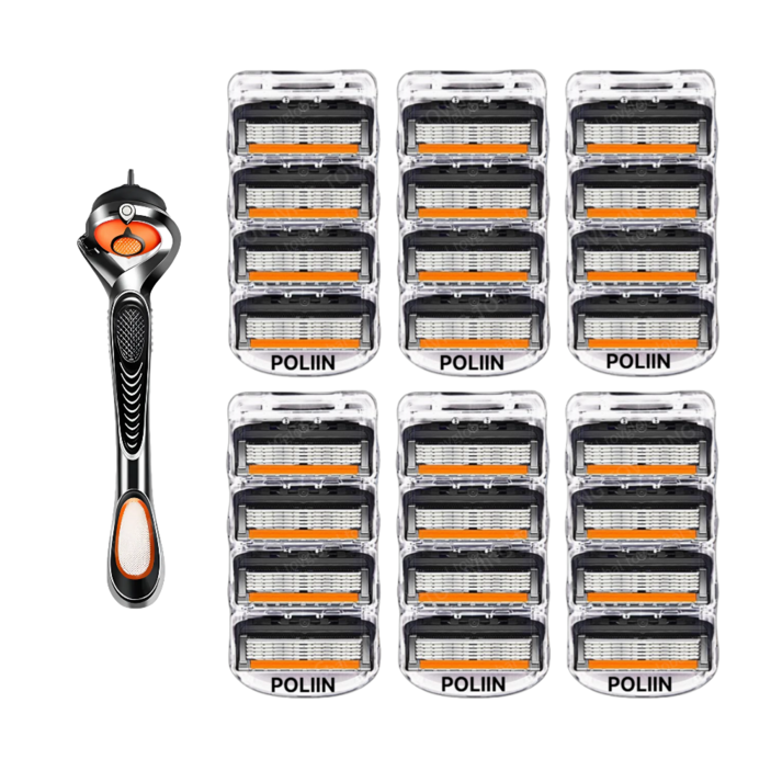 POLIIN 질레트 호환용 스윙 면도기 신형 프로글라이드 면도날 블랙주황, 1세트, 24개입