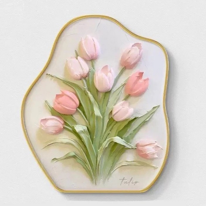 입체 튤립 오브제 장식화 북유럽 거실 현관 인테리어 소품 액자 집들이 선물, golden