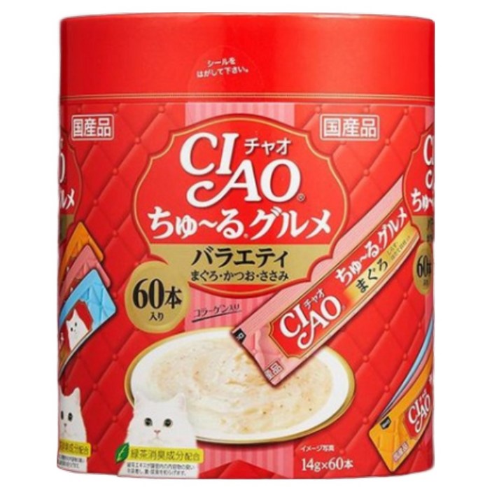 이나바 챠오츄르 구루메 버라이어티 60p SC138, 1개, 14g, 참치가다랑어닭가슴살 60개입 sc138