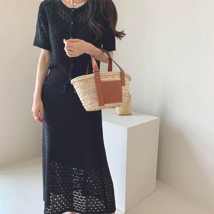 비비에모 펀칭 니트 가디건 롱 스커트 투피스 세트 00072