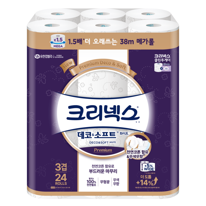 크리넥스 3겹 데코 앤 소프트 화이트 화장지 38m 크리넥스 3겹 데코 앤 소프트 화이트 화장지 38m