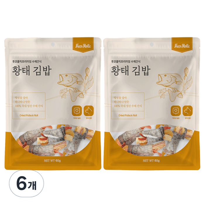 후코홀릭 강아지 황태 김밥, 혼합맛황태당근고구마, 60g, 6개
