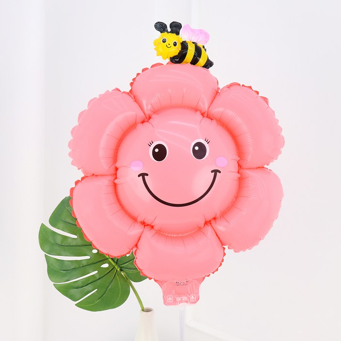 파티짱 꿀벌 꽃잎 스마일 데이지 풍선, 핑크, 1개