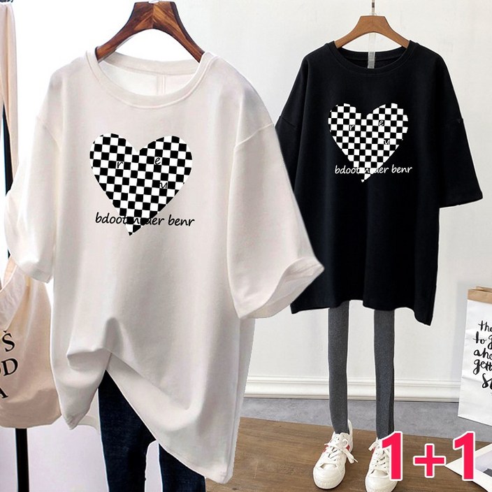 스타일아유 11세트 여름 오버핏 반팔 레터링 티셔츠 하트체크T