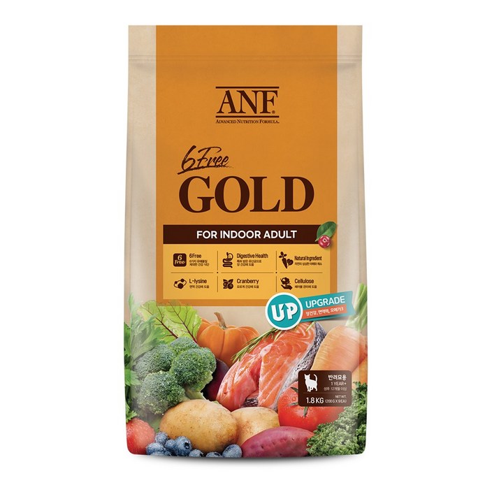 ANF 캣 식스프리 골드 인도어 어덜트 고양이 사료, 1개, 6kg, 닭