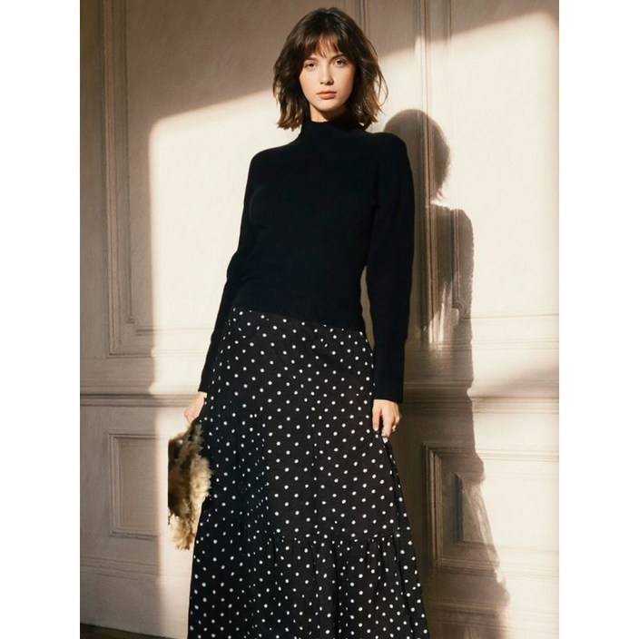 씨 블랙 도트패턴 니트 콤보 원피스 SHOCX2941