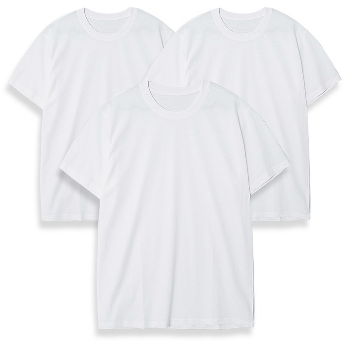 남녀공용 코마사 면 흰색 3장세트 기본 라운드 반팔 티셔츠 S~3XL 6사이즈 화이트 20230705