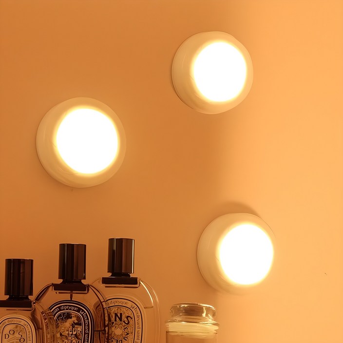 레토 자석 부착형 LED 퍽라이트 3개 + 리모컨 세트, 단일 색상