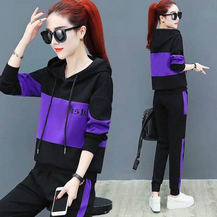오스틱니 여성 봄가을  트레이닝복 세트 캐주얼 후드티 민소맨 상하바지세트 여자 츄리닝세트 후드티 운동복 세트 패션 중년여성옷