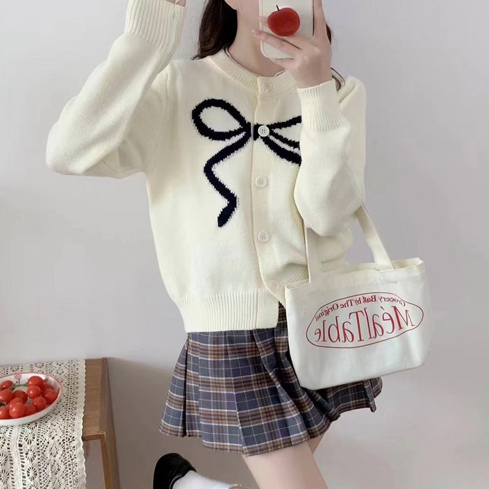 림블리 LB70381 빅 리본 라운드넥 니트 긴팔 가디건