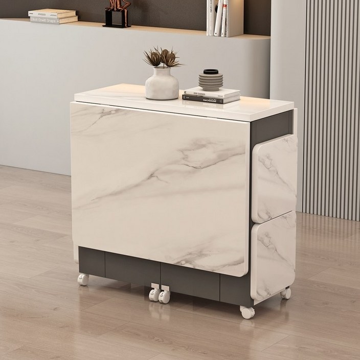 루체오 튼튼한 접이식 테이블 거실 부엌 이동식 테이블, 화이트그레이 테이블  스툴 4개