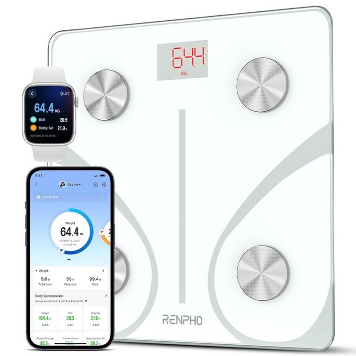 RENPHO 한국본사 렌포 앱연동 스마트 체성분 체중계, 화이트, 1개