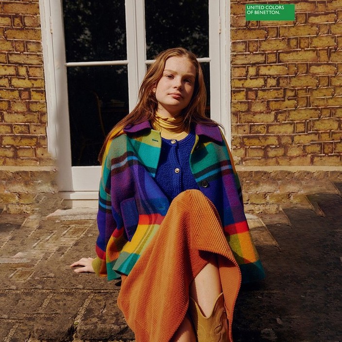 베네통 아울렛 너티 체크 울 코트 BACTA7461_MU 219241