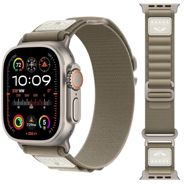 Fegwilde 애플워치 울트라2 호환 스트랩 나일론 스포츠 알파인 루프 10 46mm 9 8 7 3 SE2 45mm 44mm 42mm 41mm 40mm 38mm 49mm 밴드, 올리브2