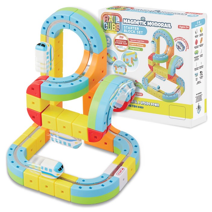 선스마일 레일큐브 자석기차 트랙 블럭 장난감, 1세트, 혼합색상