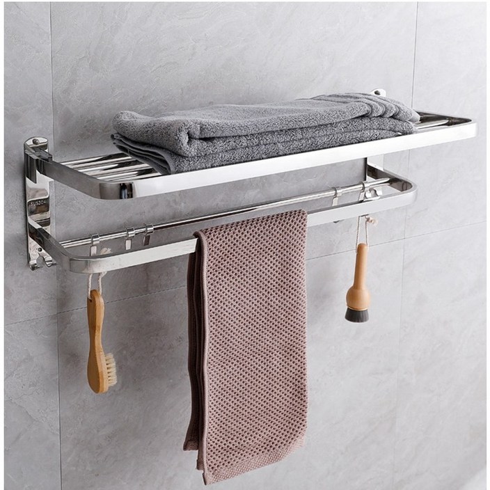 무타공수건거치대 부착식 수건걸이선반 알루미늄 수건홀더, 실버, 1개