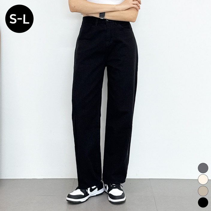 끌로이 여성 일자핏 코튼 팬츠 허리조절 난스판원단 와이드팬츠 여자 면바지
