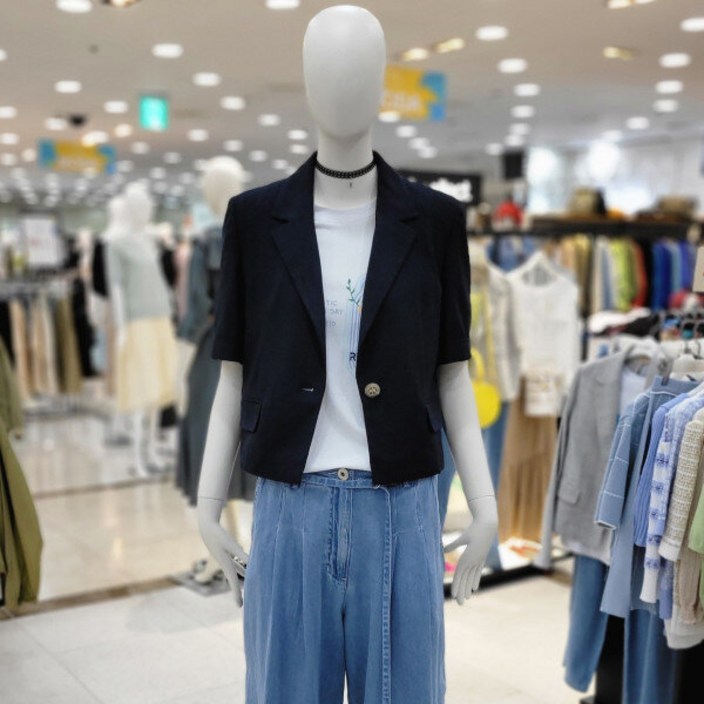 씨씨콜렉트 여성 자켓 데일리 캐주얼 스타일 린넨 블렌드 원버튼 크롭재킷E222MSF137다크네이비DGDH2250865