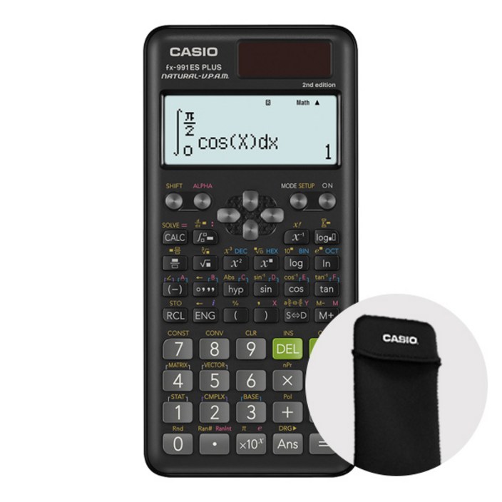 카시오 공학용 계산기 FX-991ES PLUS 2+계산기 파우치 세트, 블랙+파우치