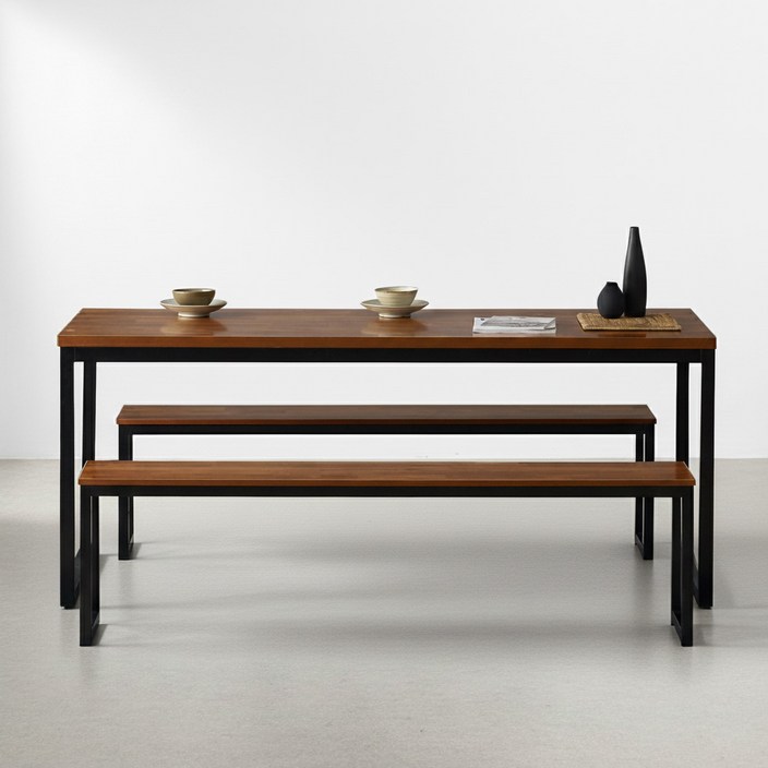 미코퍼니처 업소용 빅사이즈 카페 독서실 멀바우 테이블 1600  벤치 1400 2개 세트 넓은 4인용 6인용 식탁, 4인용, 멀바우