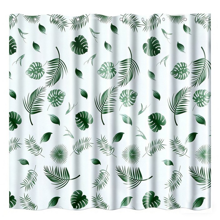 투데이리빙 리프 방수 샤워커튼  커튼링 10개 포함 욕실 화장실 욕조 가리개 가림막 u타입 고리 곰팡이 방지 빨아쓰는 커텐