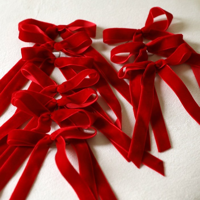 크리스마스 트리 오너먼트 핸드메이드 리본 장식10P 20P 세트, 레드벨벳리본, 1세트