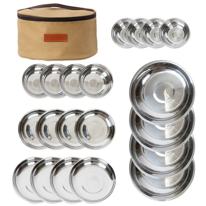 연마제세척 올인원 스텐 캠핑식기 세트, 4인용식기세트(22p), 1개