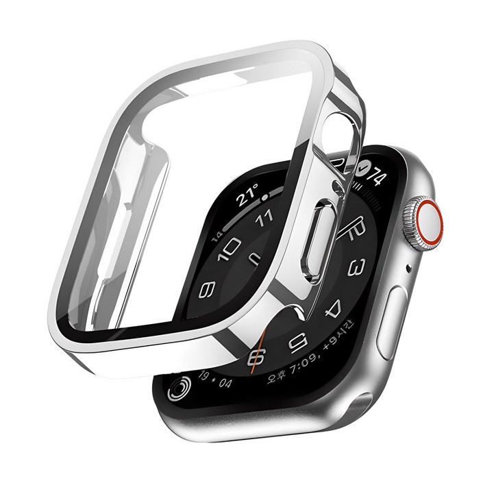 이츠라이프 애플워치 9H 스퀘어 풀커버 강화유리 케이스 41mm, 실버