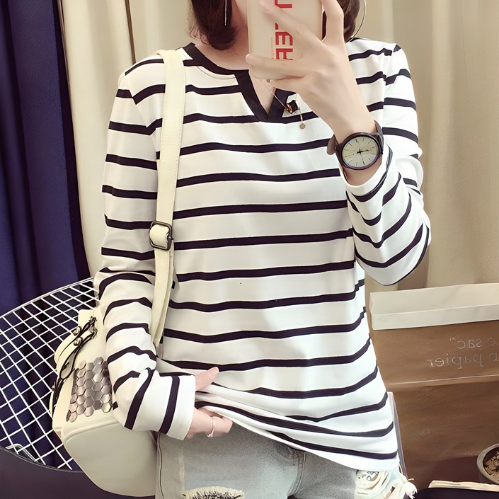 구디프 여성용 롱 긴팔 티셔츠 V넥