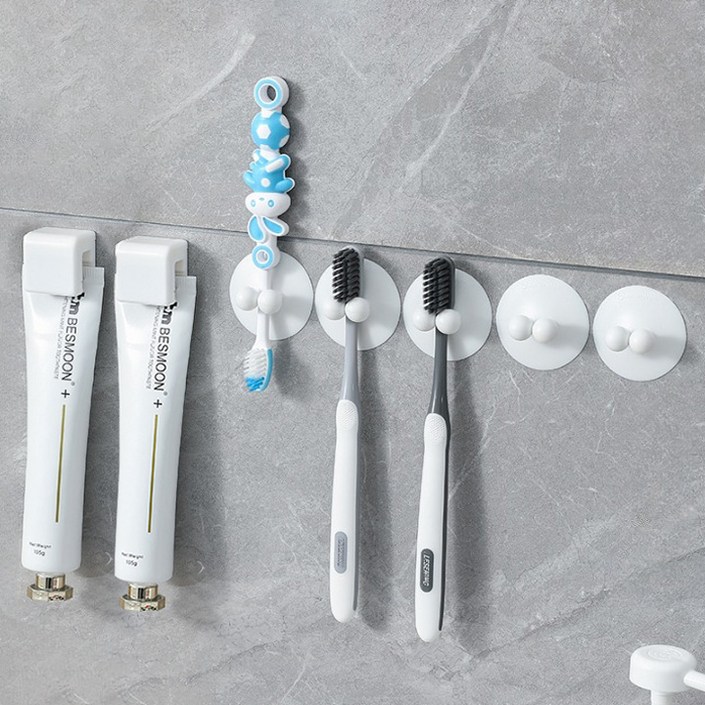 무식이네 공중부양 흡착 칫솔걸이 5p 접착 치약걸이 2p 세트, 화이트, 1세트