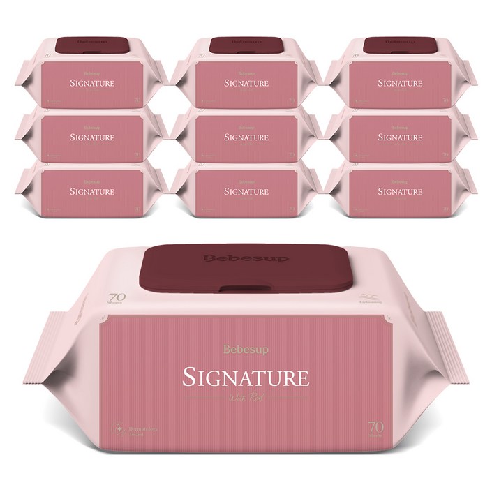 베베숲 시그니처 위드레드 물티슈 캡형, 80g, 70매, 10개