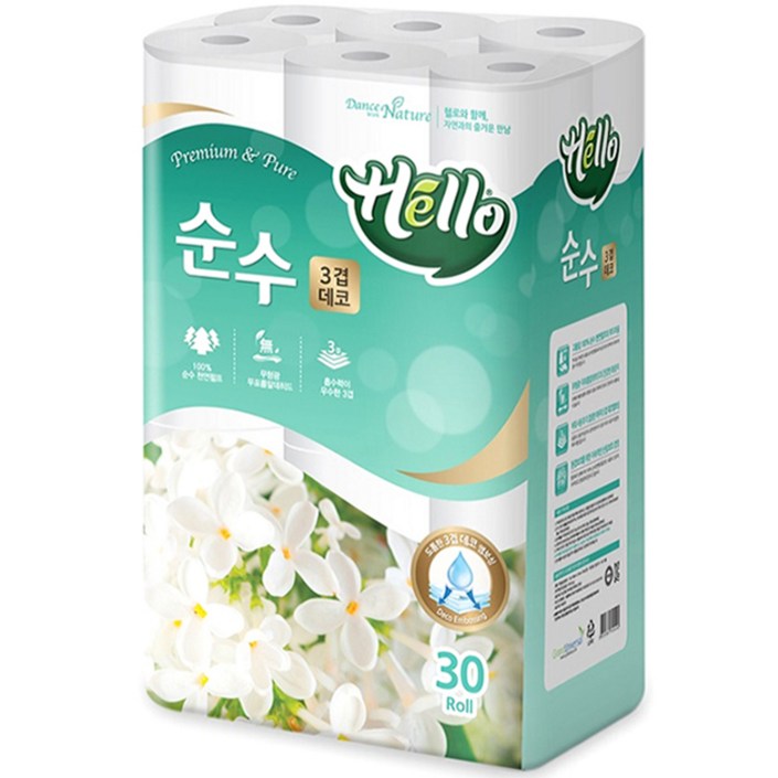 헬로 순수 3겹 도톰한 고급롤화장지 30m