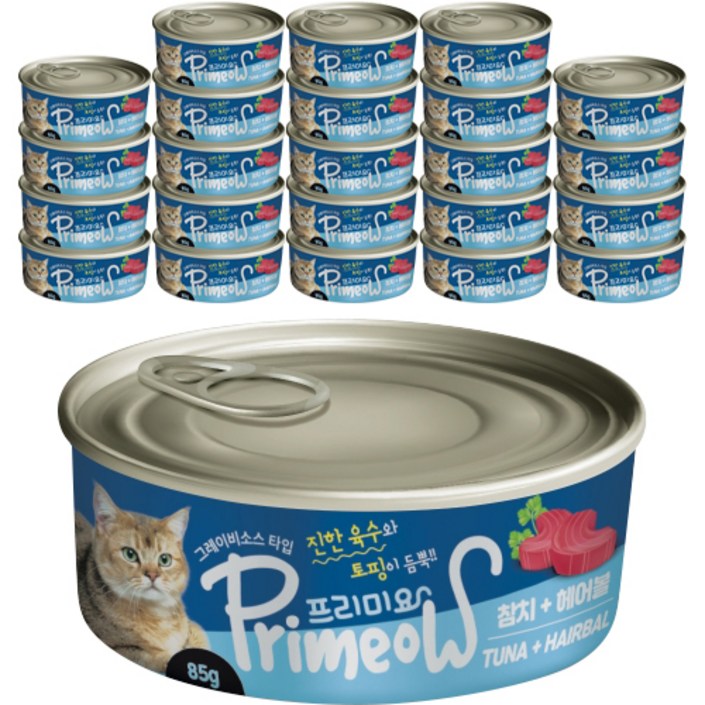 프리미요 고양이 간식캔 85g, 참치  헤어볼 혼합맛, 85g, 24개