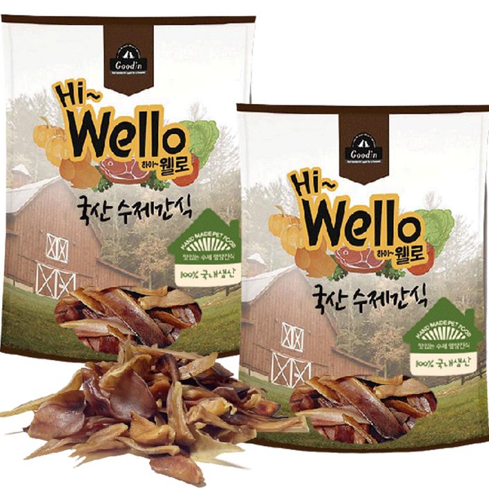 구딘 강아지 하이웰로 수제간식 250g, 돼지귀 슬라이스, 250g, 2개 구딘 강아지 하이웰로 수제간식 250g, 돼지귀 슬라이스, 250g, 2개
