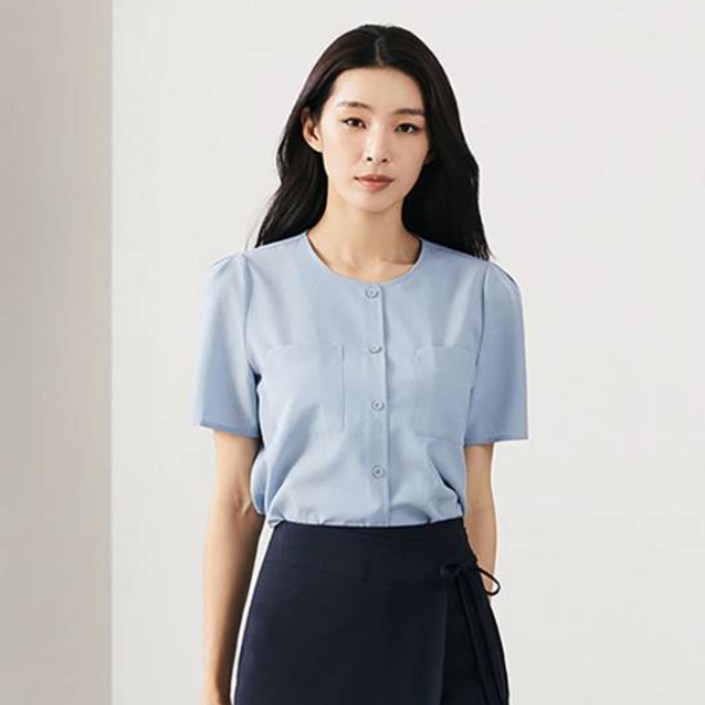 미쏘 라운드넥 반팔 블라우스