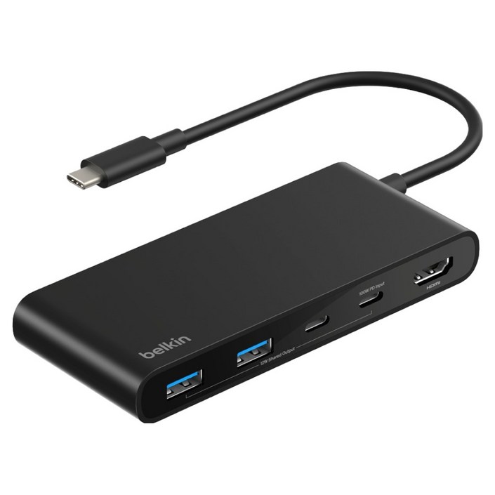 벨킨 connect USB C 7 in 1 5Gbps 4K 60Hz HDMI 100W PD 듀얼 포트 허브 AVC023fqBK, 블랙, 1개