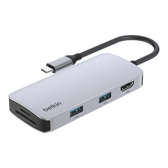 벨킨  USB C 5in1 멀티 포트 허브 어댑터 AVC007fqSGY V2, 실버 그레이, 1개