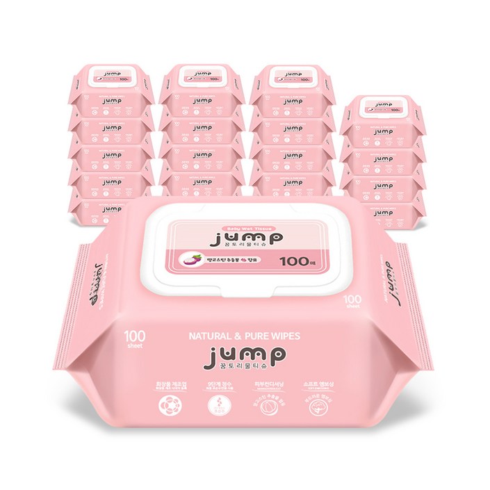꿈토리 베이직 넉넉한 점프 아기물티슈 캡형 55gsm, 100개입, 20개 꿈토리 베이직 넉넉한 점프 아기물티슈 캡형 55gsm, 100개입, 20개