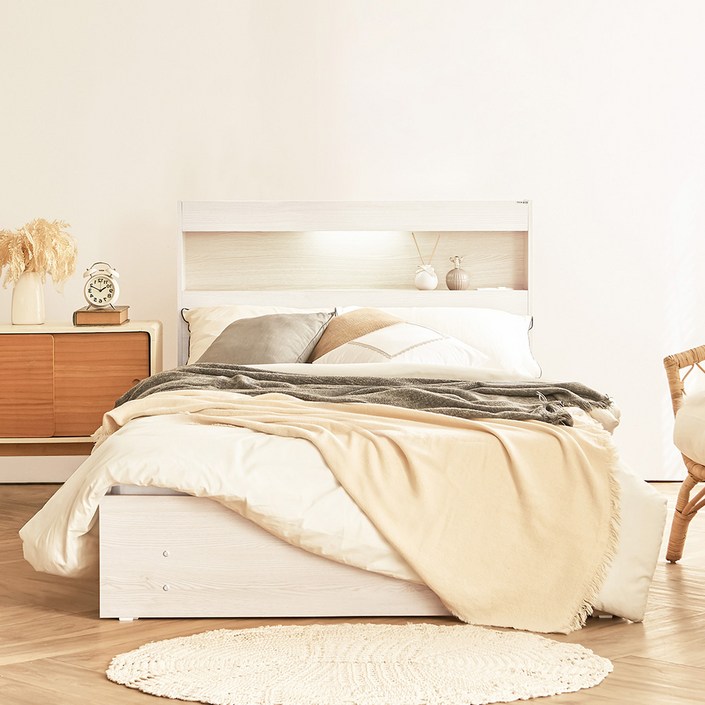 동서가구 이즈 카이 LED 1단 3서랍 수납침대 프레임  본넬양면 매트리스 세트 방문설치