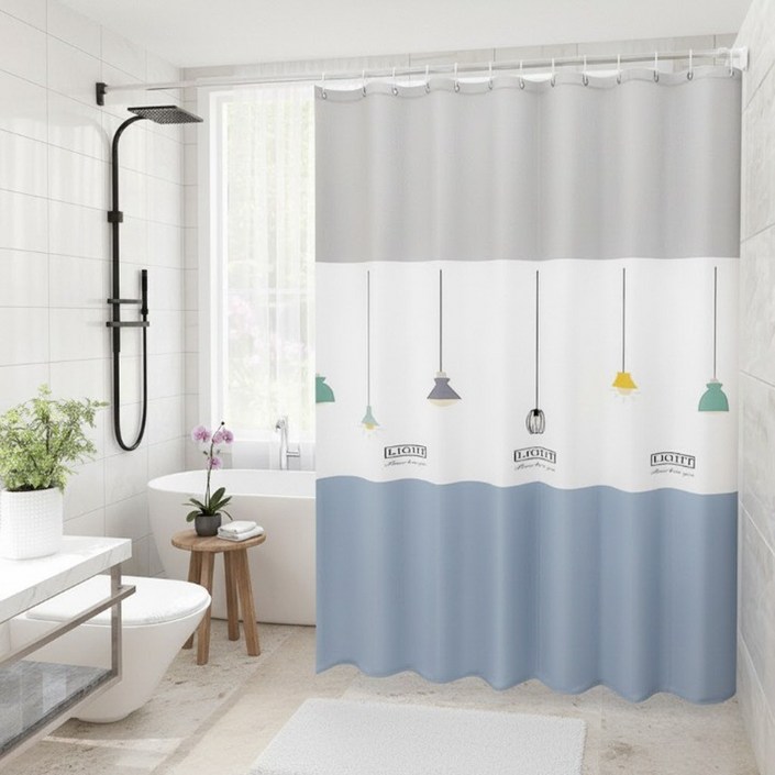 애니원픽 러블리 방수 샤워커튼  커튼링 세트, 상들리에, 1세트