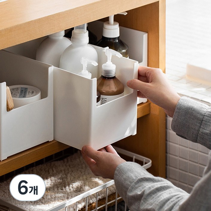 가규 국내생산 팬트리 정리함 리빙박스, 화이트, 6개