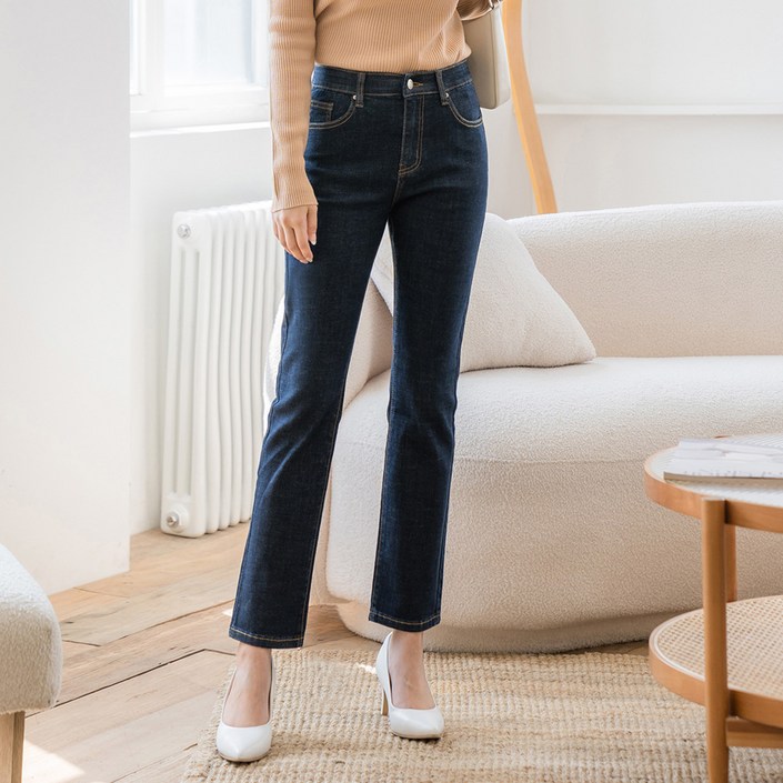 진마니아 여성용 허리 속밴딩 스판 일자 데님 팬츠 DS0012 롱숏기본 3단 기장