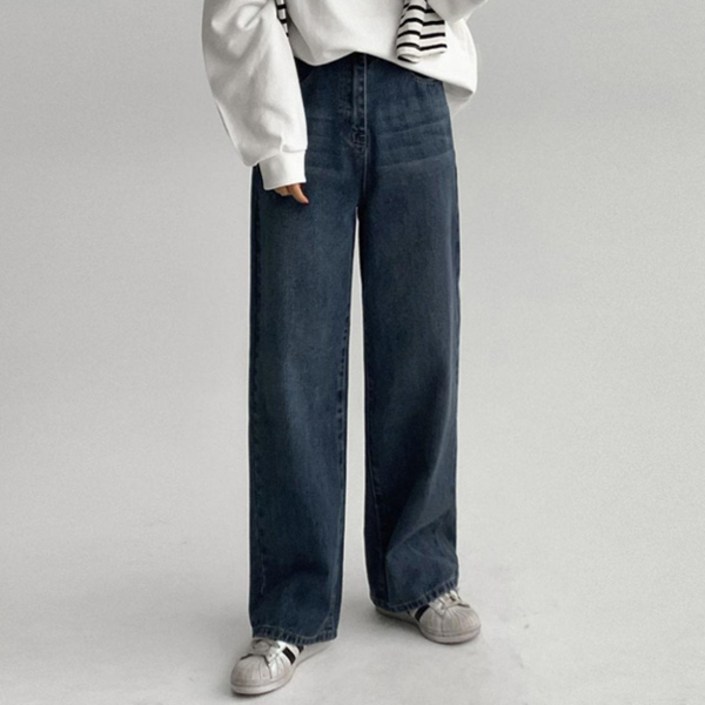 여성용 150160 키작녀 크로프 데님 와이드 롱 팬츠