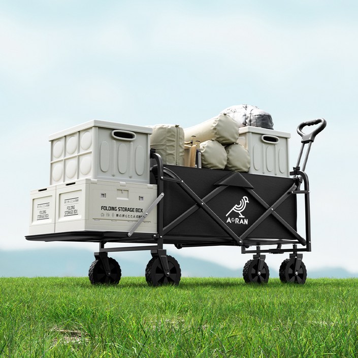아오란 캠핑웨건 다기능 접이식 수레, 1개, 검은색