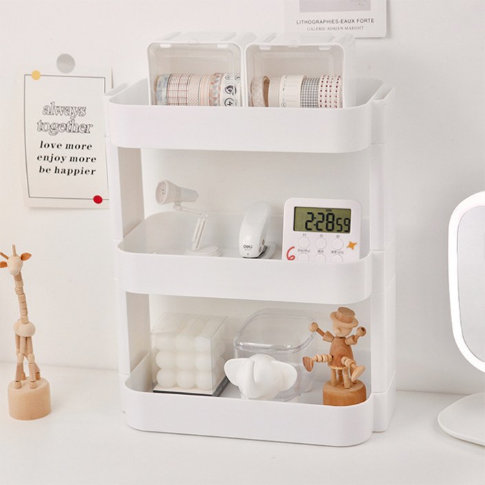 리빙공감 레이어 책상 화장품 정리 선반, 화이트, 1개