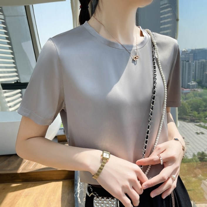 데이소이 여성용 새틴 반팔 티셔츠