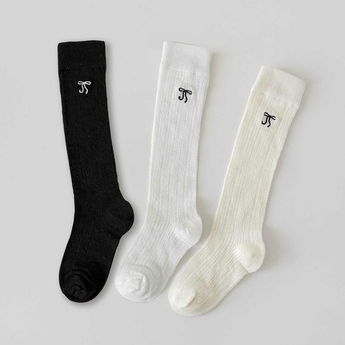 아이뿜 여아용 리본 자수 메쉬 니삭스 3종 세트 J32