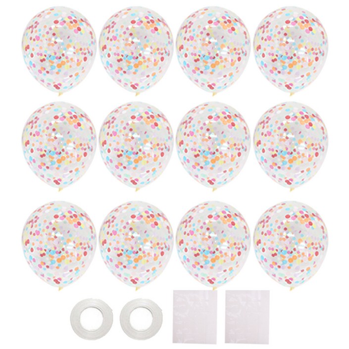 리빙다 뉴컨페티풍선 레인보우 12p 글루닷 20p x 2개 컬링리본 화이트 2p 세트