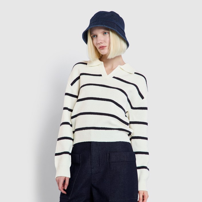 JAJU 여성용 스트라이프 카라 니트